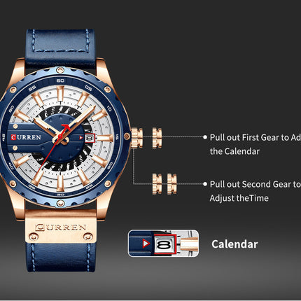 Men's Watches, Leather Strap Watch for Men Male Waterproof Quartz Calendar wristwatches-M5