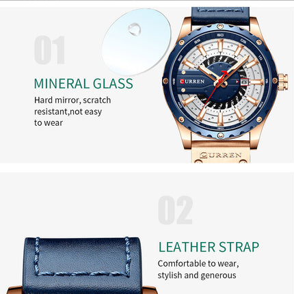 Men's Watches, Leather Strap Watch for Men Male Waterproof Quartz Calendar wristwatches-M5