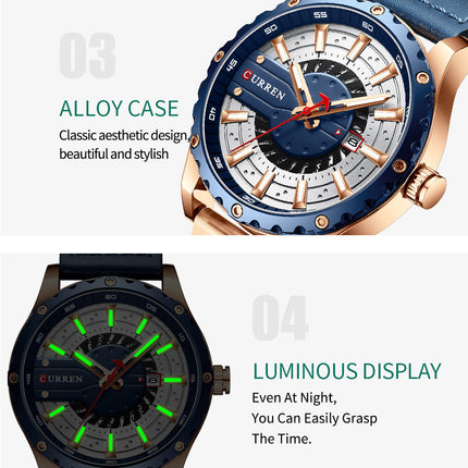 Men's Watches, Leather Strap Watch for Men Male Waterproof Quartz Calendar wristwatches-M5