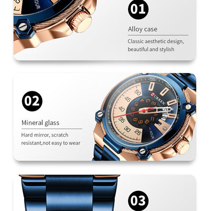 Men's Watches, Stainless Steel Strap Watch for Men Male Waterproof Quartz Calendar wristwatches-A2