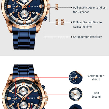 Men's Watches, Stainless Steel Strap Watch for Men Male Waterproof Quartz Business wristwatches-A3