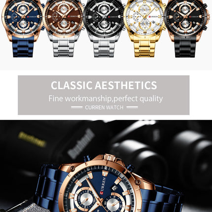 Men's Watches, Stainless Steel Strap Watch for Men Male Waterproof Quartz Business wristwatches-A3