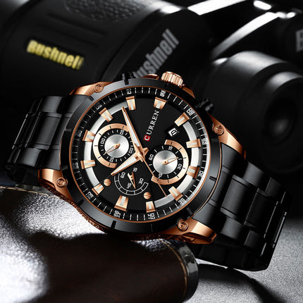 Men's Watches, Stainless Steel Strap Watch for Men Male Waterproof Quartz Business wristwatches-A3