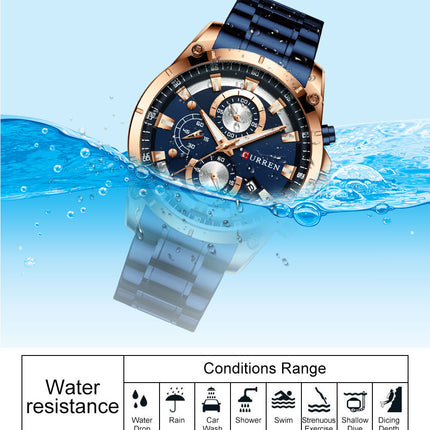 Men's Watches, Stainless Steel Strap Watch for Men Male Waterproof Quartz Business wristwatches-A3