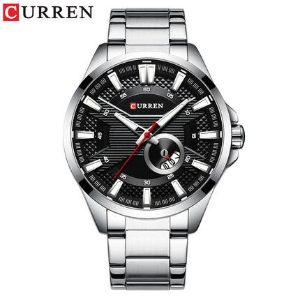 Men's Watches, Stainless Steel Strap Watch for Men Male Waterproof Quartz Calendar wristwatches-B3