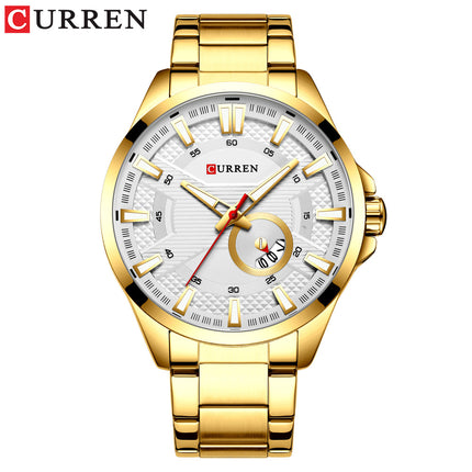 Men's Watches, Stainless Steel Strap Watch for Men Male Waterproof Quartz Calendar wristwatches-B3