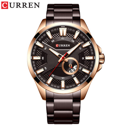 Men's Watches, Stainless Steel Strap Watch for Men Male Waterproof Quartz Calendar wristwatches-B3