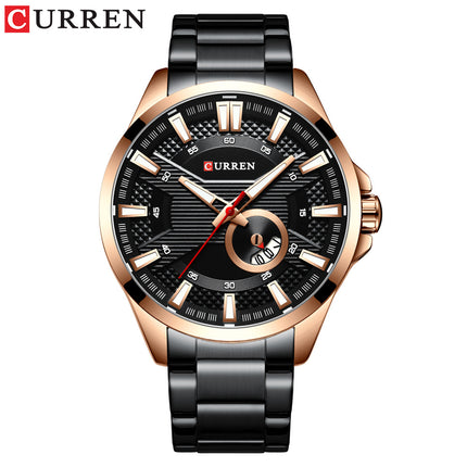 Men's Watches, Stainless Steel Strap Watch for Men Male Waterproof Quartz Calendar wristwatches-B3