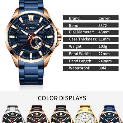 Men's Watches, Stainless Steel Strap Watch for Men Male Waterproof Quartz Calendar wristwatches-B3