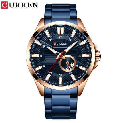 Men's Watches, Stainless Steel Strap Watch for Men Male Waterproof Quartz Calendar wristwatches-B3