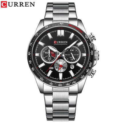 Men's Watches, Stainless Steel Strap Watch for Men Male Waterproof Quartz Calendar wristwatches-E1