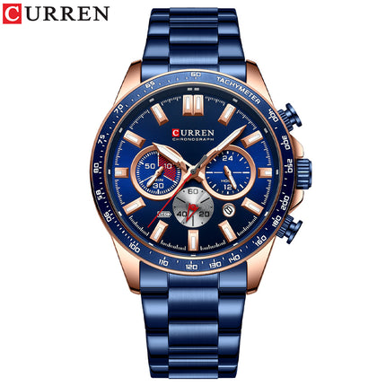 Men's Watches, Stainless Steel Strap Watch for Men Male Waterproof Quartz Calendar wristwatches-E1