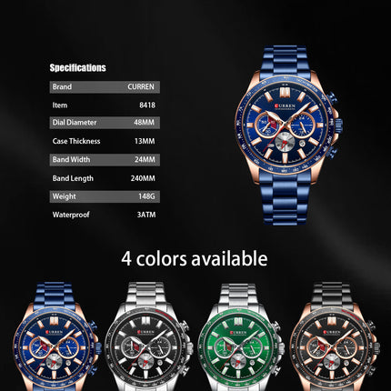 Men's Watches, Stainless Steel Strap Watch for Men Male Waterproof Quartz Calendar wristwatches-E1