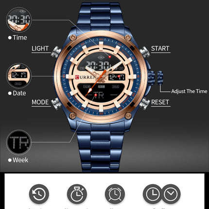 Men's Watches, Stainless Steel Strap Waterproof Double Movement Quartz Electronically Watch for Men