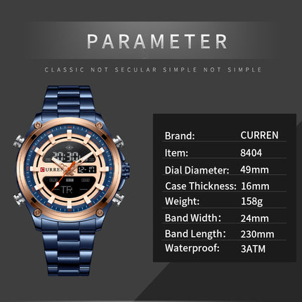 Men's Watches, Stainless Steel Strap Waterproof Double Movement Quartz Electronically Watch for Men