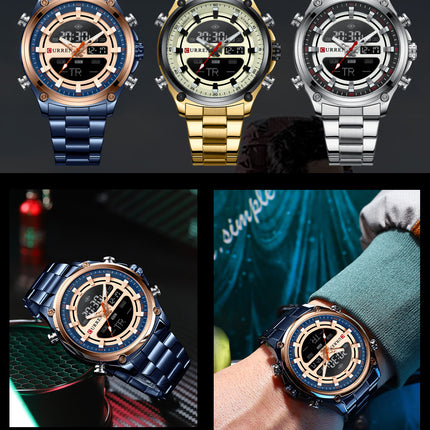 Men's Watches, Stainless Steel Strap Waterproof Double Movement Quartz Electronically Watch for Men