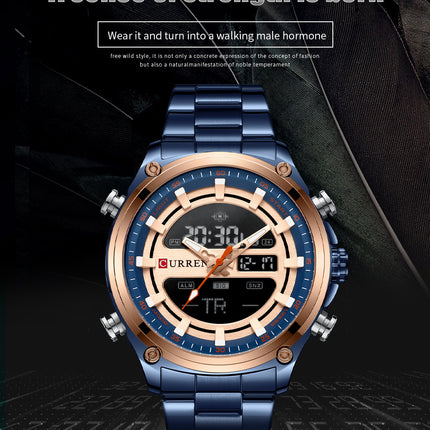 Men's Watches, Stainless Steel Strap Waterproof Double Movement Quartz Electronically Watch for Men