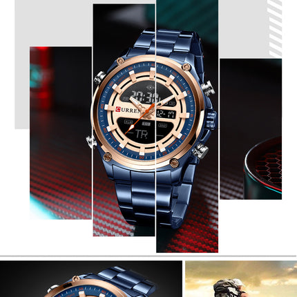 Men's Watches, Stainless Steel Strap Waterproof Double Movement Quartz Electronically Watch for Men