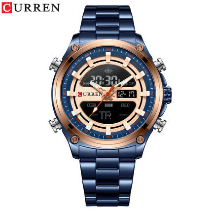 Men's Watches, Stainless Steel Strap Waterproof Double Movement Quartz Electronically Watch for Men