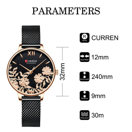 Women's Fashion Watches Stainless Steel Strap Quartz Waterproof  Watch for Women-E2