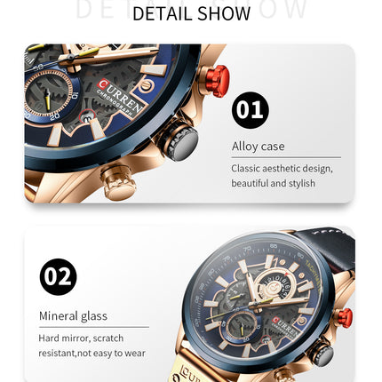 Men's Watches, Leather Strap wristwatches Waterproof  Quartz Business Watch for Men