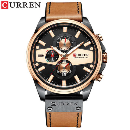 Men's Watches, Leather Strap wristwatches Waterproof Quartz Calendar Business Watch for Men