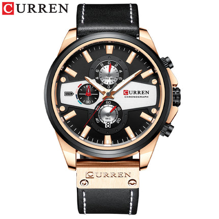 Men's Watches, Leather Strap wristwatches Waterproof Quartz Calendar Business Watch for Men