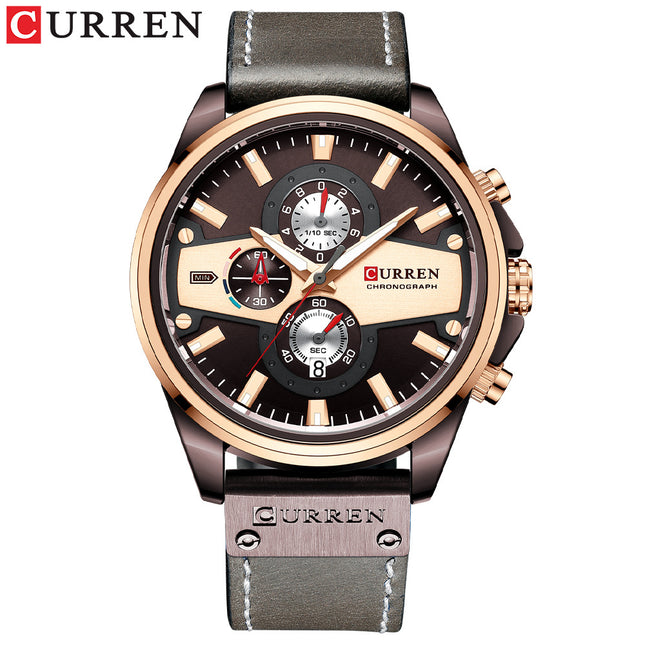 Men's Watches, Leather Strap wristwatches Waterproof Quartz Calendar Business Watch for Men