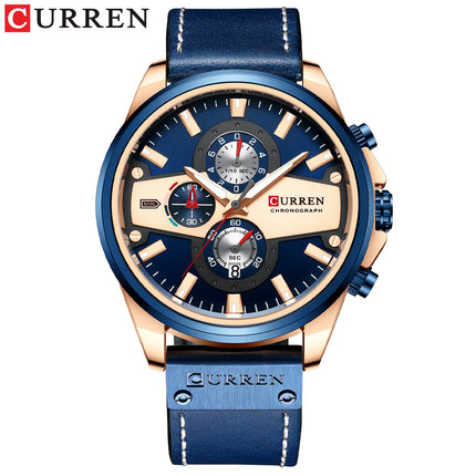 Men's Watches, Leather Strap wristwatches Waterproof Quartz Calendar Business Watch for Men