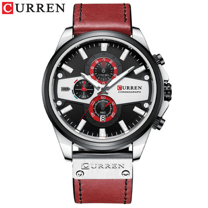 Men's Watches, Leather Strap wristwatches Waterproof Quartz Calendar Business Watch for Men