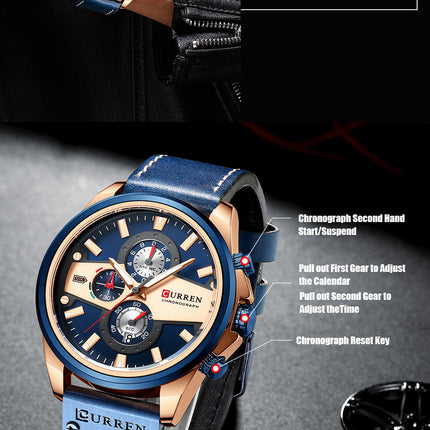 Men's Watches, Leather Strap wristwatches Waterproof Quartz Calendar Business Watch for Men