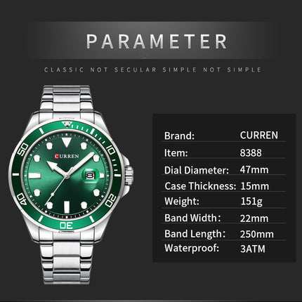 Men's Watches, Stainless Steel Strap wristwatches Waterproof Quartz Calendar Business Watch for Men