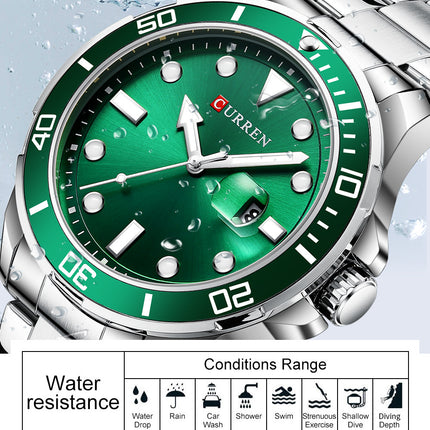 Men's Watches, Stainless Steel Strap wristwatches Waterproof Quartz Calendar Business Watch for Men