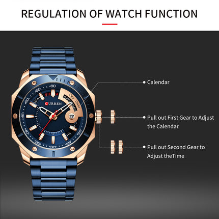 Men's Watches, Stainless Steel Strap wristwatches Waterproof Quartz Calendar Business Watch for Men