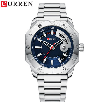 Men's Watches, Stainless Steel Strap wristwatches Waterproof Quartz Calendar Business Watch for Men