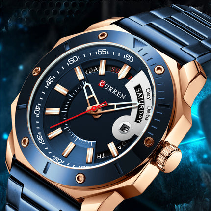 Men's Watches, Stainless Steel Strap wristwatches Waterproof Quartz Calendar Business Watch for Men