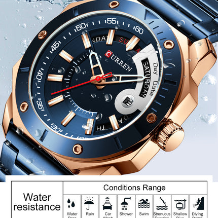 Men's Watches, Stainless Steel Strap wristwatches Waterproof Quartz Calendar Business Watch for Men