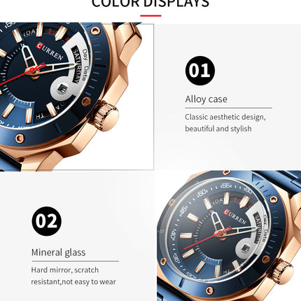 Men's Watches, Stainless Steel Strap wristwatches Waterproof Quartz Calendar Business Watch for Men