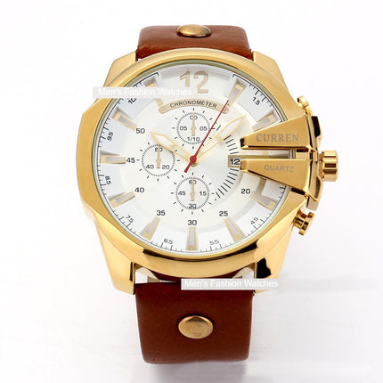 Men's Watches, Leather Strap wristwatches Waterproof Quartz Calendar Sport Watch for Men