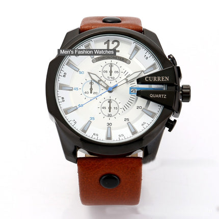 Men's Watches, Leather Strap wristwatches Waterproof Quartz Calendar Sport Watch for Men