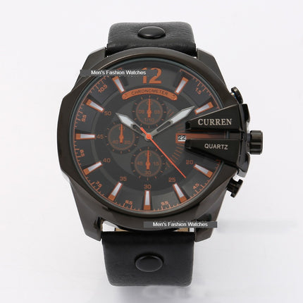 Men's Watches, Leather Strap wristwatches Waterproof Quartz Calendar Sport Watch for Men