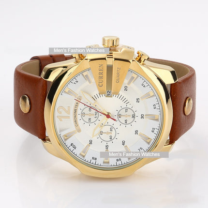 Men's Watches, Leather Strap wristwatches Waterproof Quartz Calendar Sport Watch for Men