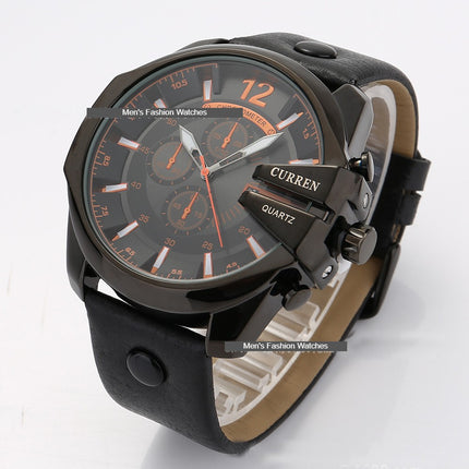 Men's Watches, Leather Strap wristwatches Waterproof Quartz Calendar Sport Watch for Men