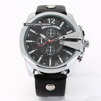 Men's Watches, Leather Strap wristwatches Waterproof Quartz Calendar Sport Watch for Men