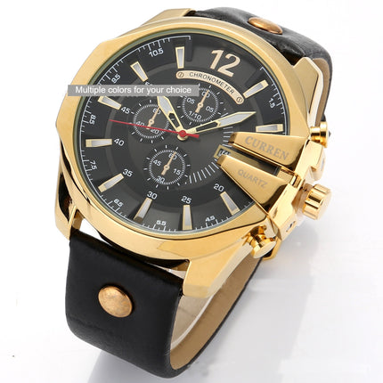 Men's Watches, Leather Strap wristwatches Waterproof Quartz Calendar Sport Watch for Men