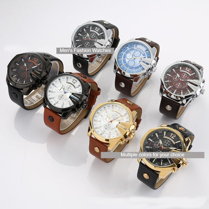 Men's Watches, Leather Strap wristwatches Waterproof Quartz Calendar Sport Watch for Men