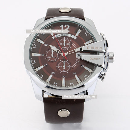 Men's Watches, Leather Strap wristwatches Waterproof Quartz Calendar Sport Watch for Men