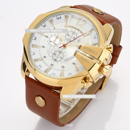 Men's Watches, Leather Strap wristwatches Waterproof Quartz Calendar Sport Watch for Men