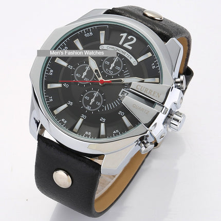 Men's Watches, Leather Strap wristwatches Waterproof Quartz Calendar Sport Watch for Men