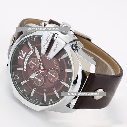 Men's Watches, Leather Strap wristwatches Waterproof Quartz Calendar Sport Watch for Men